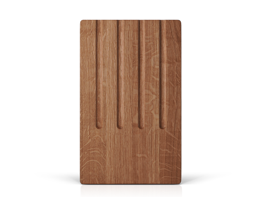 Brotschneidebrett Falke aus Eiche mit praktischen, breiten Krümelrillen zum sauberen Schneiden von Brot und Brötchen.