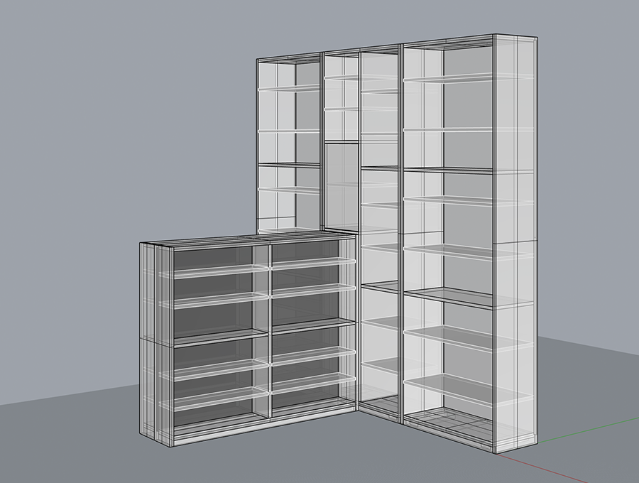 3D-Visualisierung eines maßgefertigten Möbelstücks von holzbegabt – digitale Vorschau des Designs vor der handwerklichen Umsetzung.