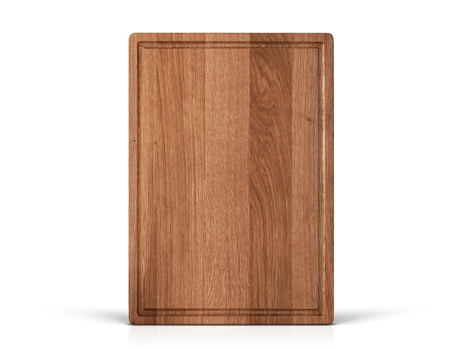 Handgefertigtes Schneidebrett aus Eiche mit Saftrille für sauberes Schneiden von holzbegabt