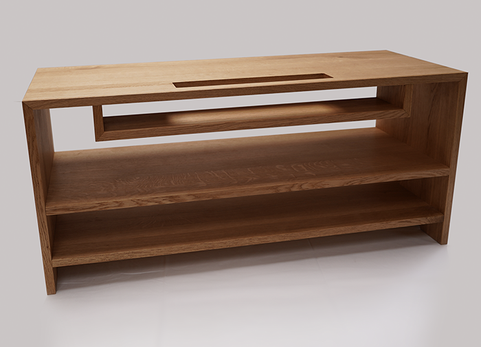 Maßgefertigter TV-Tisch aus Eiche mit integrierter Soundbarvorrichtung – modernes Design von holzbegabt