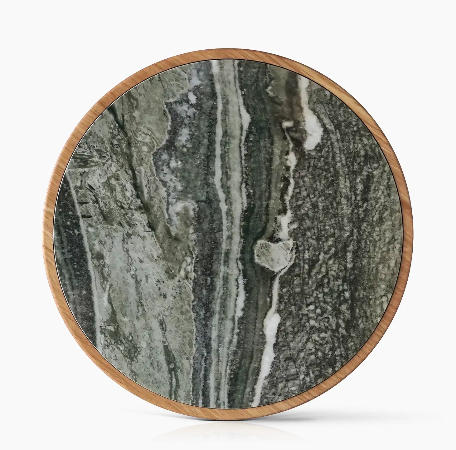 Amsel Servierbrett – Frontansicht mit Keramik „Royal Peacock“, ideal zum Servieren von Käse, Tapas oder Desserts