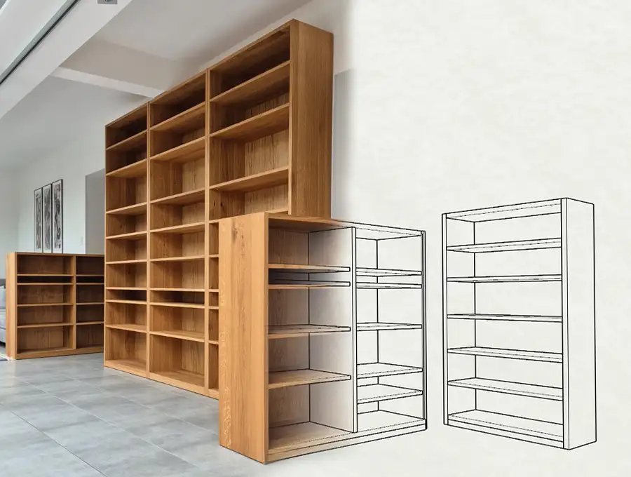 3D-Visualisierung eines maßgefertigten Möbelstücks von holzbegabt – digitale Vorschau des Designs vor der handwerklichen Umsetzung.